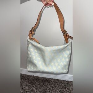 Dooney & bourke Light Blue Monogram Shoulder Bag with Tan Leather Straps